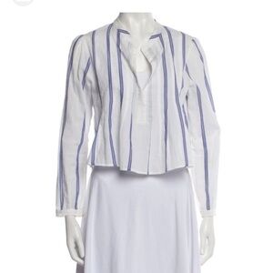 A.L.C. White Top linen top with blue stripes